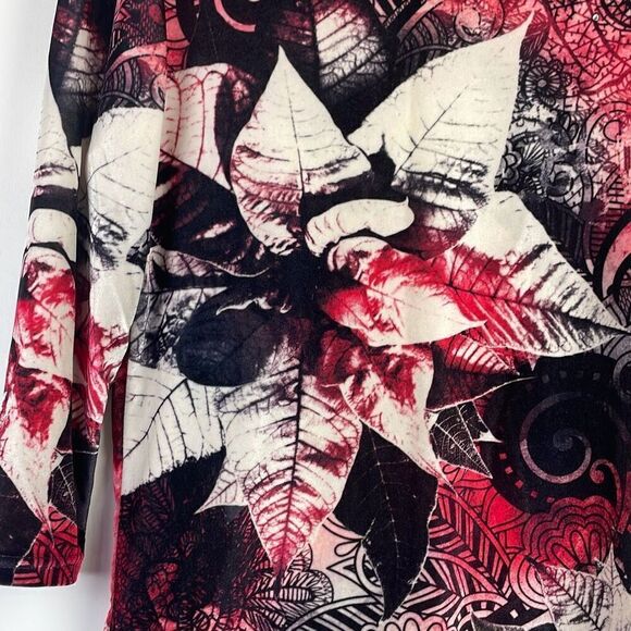 Breckenridge Women's Damask Floral Long Sleeve Tunic Top Red Medium - Picture 3 of 10